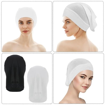 2 Pcs Jersey Hijab Undercap for Women, No Slip Hijab Cap | Soft Stretchy Turban Head Wrap and Neck Cover, Black & White