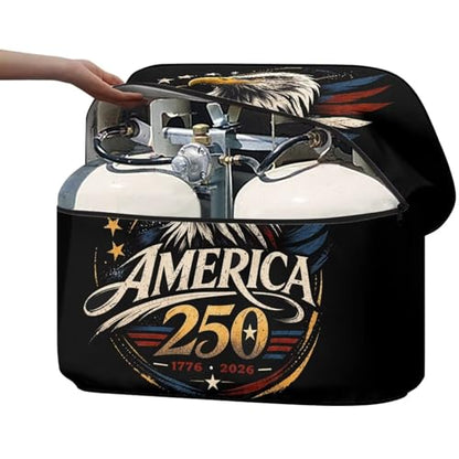 Howilath 250 Anniversary Propane Tank Covers 30Lb American Eagle Travel Trailer Dust Cover RV Accessories Camper Gas Cylinder Cover - color: 250 Anniversary American Eagle, size: Medium(Double 30LB)