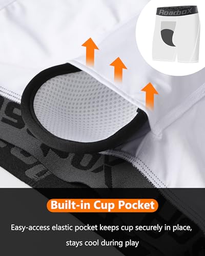 Roadbox Youth Boys Compression Shorts, Kids Baseball Cup Underwear Football Boxer Briefs with Soft Protective Athletic Cup - color: 2 Pack: White+white(1 Cup), size: Medium
