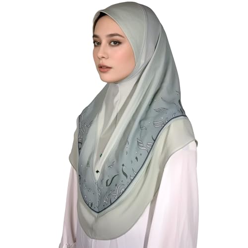 Ready To Wear Instant Hijab For Women Chiffon Hijabs Islamic Abaya Turban Muslim Slip-On Khimar Floral Hijab Scarf - color: 8# Green