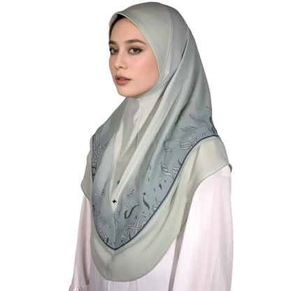 Ready To Wear Instant Hijab For Women Chiffon Hijabs Islamic Abaya Turban Muslim Slip-On Khimar Floral Hijab Scarf - color: 8# Green