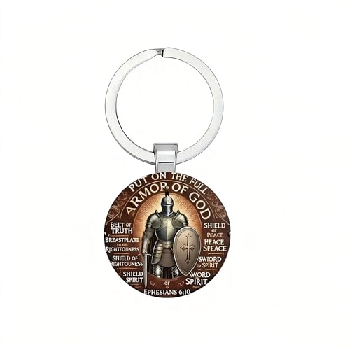 Armor of God Keychain, Ephesians 6:10 Full Armor of God Medal, Christian Religious Protection Keychain for Men, Faith Gift