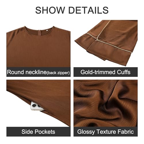 Muslim Praying Dress for Women Silk Glossy Back Zipper Robe Wear Gold Trim Modest Abaya Dress with Hijab - color: Black, size: Small