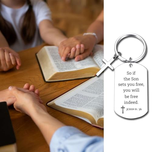 GiftYou Inspirational Scripture Metal Key Chains with Cross Pendant - Bible Verse Keychain Religious Gift for Christian - color: John 8:36