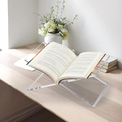 Acrylic Book Stands for Display - Cookbook Stand for Kitchen Counter, Bible Stands for Display at Home, Acrylic Book Holders for Reading Hands Free (Clear)