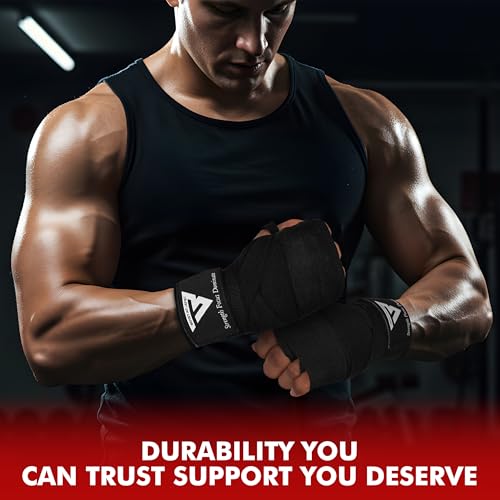 Boxing Hand Wraps, 180 Inches Inner Gloves with Thumb Loop | Elasticated Knuckle Protection for Martial Arts | Soft Under Mitts for Muay Thai, Kickboxing, MMA, Punching Bag Men Women - color: Black