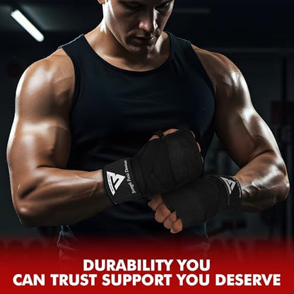 Boxing Hand Wraps, 180 Inches Inner Gloves with Thumb Loop | Elasticated Knuckle Protection for Martial Arts | Soft Under Mitts for Muay Thai, Kickboxing, MMA, Punching Bag Men Women - color: Black