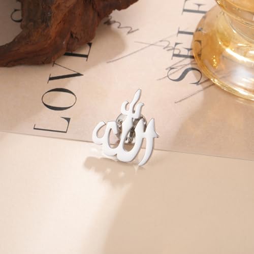 Dreamtimes Islamic Allah Ayatul Kursi Stainless Steel Brooch Pin for Men- Elegant Hijab Pin Muslim Women Jewelry Durable Quran Pendant for Prayer Gift for Eid & Ramadan - color: Silver-3