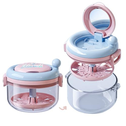 Denture Bath Cup，Retainer Cleaner Case Box,Night Mouth Guard Case Holder,Storage Soak Container with Drain Tray for Travel Cleaning with Mirror and Brush (Pink&Blue) - color: Pink&Blue