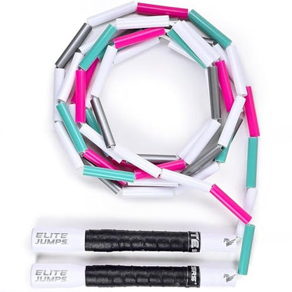 Elite Jumps Heavy Beaded Weighted Jump Rope, 6.5 oz | Heavy resistance beaded rope. Long 8-inch handles, shatterproof 2-inch beads. Adjustable 10 ft. - color: Unicorn