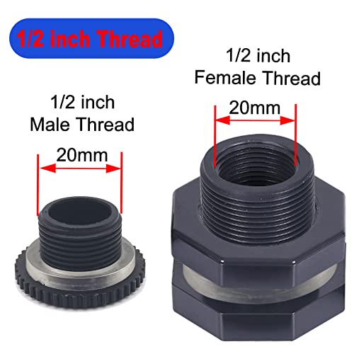 2 PCS Rain Barrel Bulkhead Fitting kit with Plugs and Hole Saw Tool, 1/2 Inch PVC Spigot Connector Kit for Rain Barrels Water Tanks Pools Aquariums Tubs (Bulkhead 1/2 Inch) - size: 1/2 Inch (Diameter 20mm)