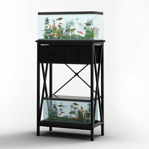 5-10 Gal Fish Tank Stand for Office Home, Metal Aquarium Stand with Drawer | Heavy Metal, Adjustable Feet, Fish Tank Table for Reptile Turtle Breeder Terrarium, Easy Assemble and Clean, 220lbs Capacity