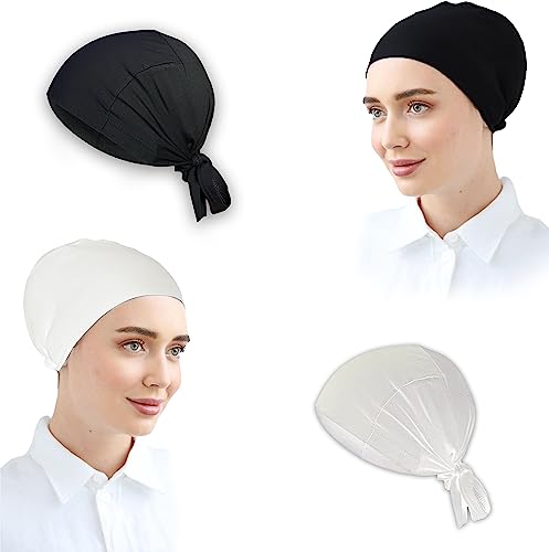 ESERRA Women's Scarf Hat & Hijab Cap - Inner Beanies & Underscarf Turban - color: Black and White