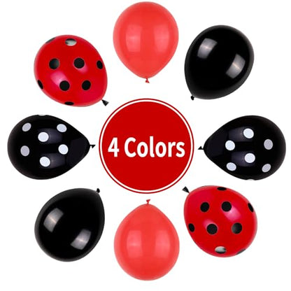Ladybug Balloons, Red Black Polka Dots Balloons Matte Black and Red Balloon Black and White Polka Dot Latex Balloon for Kids Adults Ladybug Birthday Jungle Party Wedding Baby Shower Graduation - color: Red Black Polka Dots