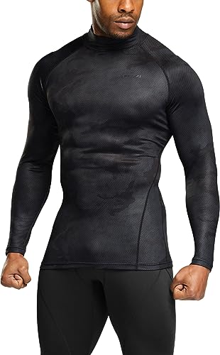 TSLA Men's Thermal Long Sleeve Compression Shirts, Mock/Turtleneck Winter Sports Running Base Layer Top - color: 2pack Navy/Woodland Black, size: X-Small