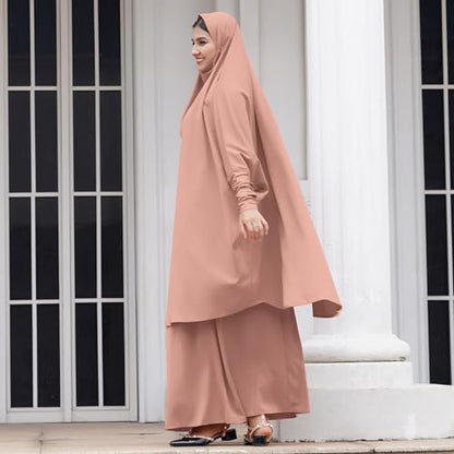 Abayas for Women Muslim Chiffon Prayer Burqa Dress Burkas for Women Muslim Hijab Dress Full Length Islamic Veil Abaya Set - color: Khaki