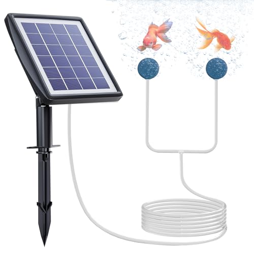 PChero Solar Pond Aerator, 2W & 2200mAh Solar Aquarium Air Pump | with 2 Air Stone, 2 Modes bubbler for Aquarium, Fish Tank, Outdoor Small Pond, Hydroponics