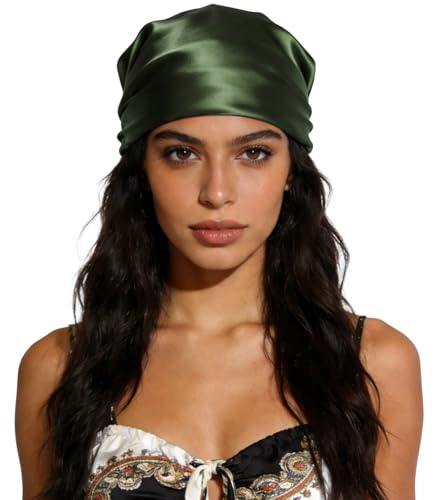 Sumolux Head Hair Scarf for Women 35" Like Satin Silk Scarf Hair Wrapping Night Bandana Large Square Scarves - color: A Solid Army Green