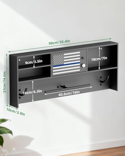 Police Gear Rack,Wall Mounted Lock Safe Police Tactical Vest Hanger | Gun Storage Plate Carrier Tactical Gear Stand with Decorative Flags,Law Enforcement Organizer for Police Veteran Gift