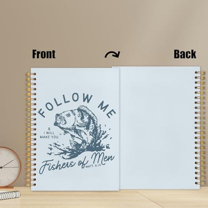 WUCHJ Light Blue Retro Fish Christian Notebook, Matthew 4:19 Bible Verse Journal, Religious Scripture Spiral Notebook Journal for Note Taking, Christian Faith Based Gifts for Women Men, 5.5x8.3 Inch - color: light blue fish follow me