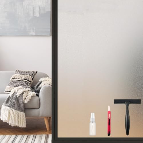 Frosted Window Privacy Film Static Cling, Removable Reusable Glass Sticker, Anti-UV Heat Blocking Decorative Window Film for Home Bathroom Bedroom with Installation Tools Frosted White 55x236inch - color: Frosted White, size: 55x236Inch
