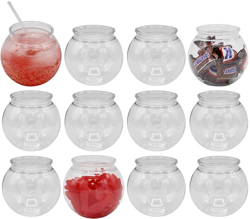 Creative Hobbies® 16 oz Clear Plastic Fish Bowls - 4 Inch (100 mm) Shatterproof Ivy Bowls for Carnival Games, Drinks, Candy & More - Pack of 12 - size: 4" H × 3¾" D with a 2½" neck