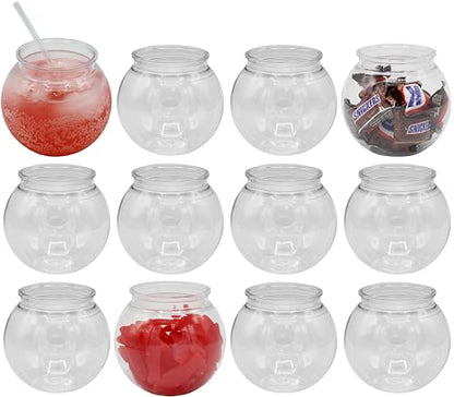 Creative Hobbies® 16 oz Clear Plastic Fish Bowls - 4 Inch (100 mm) Shatterproof Ivy Bowls for Carnival Games, Drinks, Candy & More - Pack of 12 - size: 4" H × 3¾" D with a 2½" neck