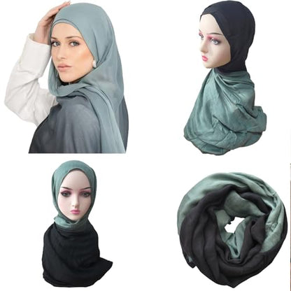 Premium Ombre Viscose Hijab Scarf for Women Muslim Lightweight Gradient Color Shade Hair Wraps Long Hijabs Scarves - color: New Green With Black