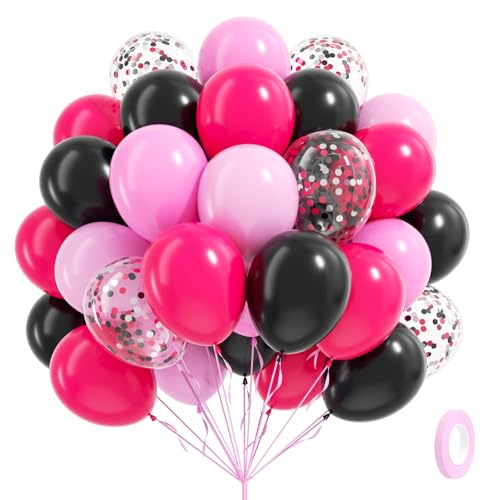 Pink and Black Balloons, 60pcs 12inch Hot Pink Black Pastel Pink Light Pink Confetti Balloons for Baby Shower Bridal Shower Wedding Birthday Party Decorations - color: Hot Pink Black