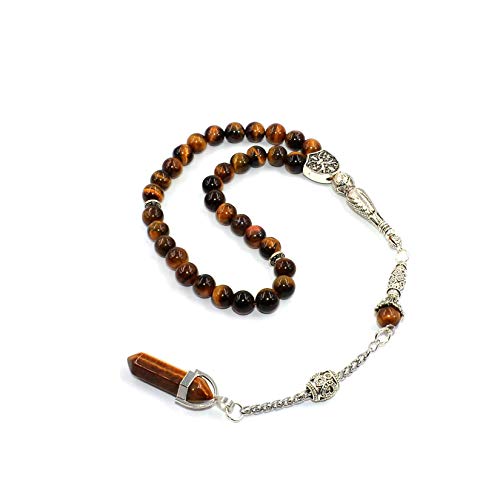 Design Tiger Eye Stone Series Worry Beads - Elegant 8 mm 33 Beads, Long Metal Tassel - color: Elegant 8 mm 33 Beads, Long Metal Tassel
