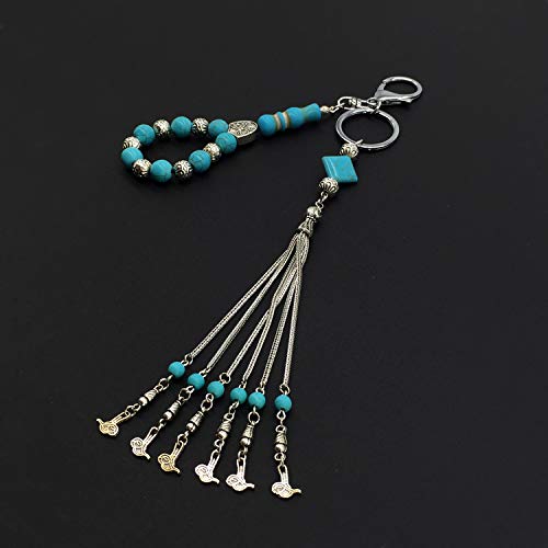Keychain & Rosary Collection -Car Key Chain-Handbags Holder - color: (10 Mm-turquoise & Metal Beads)