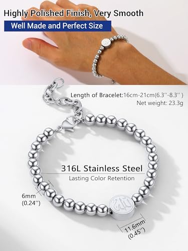 PROSTEEL Allah Bracelet, Muslim Islamic Jewelry Religious Islam Arabic God Charm Stainless Steel Beads Chain Bracelet, fits wrist from 5.9'' to 7.9'', Come with Box - color: 04 silver-beads chain