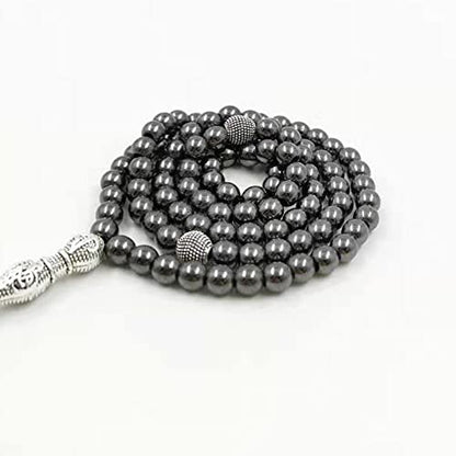 99beads 6mm Hematite Tasbih Natural Stone Metal Tassel Pocket Prayer Beads Muslim Bracelet Islam Stone Saudi Arabia Rosary (6mm x 99beads)