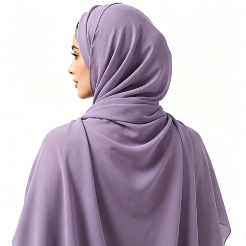 Chiffon Hijab Scarf Head Wrap Lightweight Scarves for Women Pashmina Shawls and Wraps for Evening Dresses Solid Color - color: Purple 16#