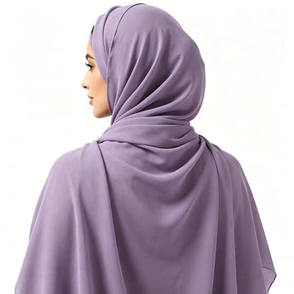 Chiffon Hijab Scarf Head Wrap Lightweight Scarves for Women Pashmina Shawls and Wraps for Evening Dresses Solid Color - color: Purple 16#