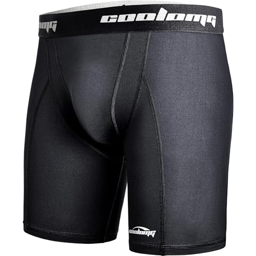 COOLOMG Men Compression Shorts with Cup Pocket Sliding Underwear for Baseball Football Lacrosse, NO Cup - color: Black, size: Small