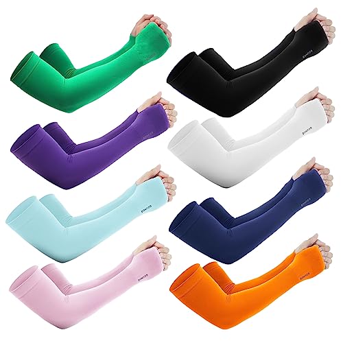 GOUNOD Sun Protection Cooling Arm Sleeves with Thumb Holes - Gardening Outdoors Sports Workouts Sunscreen Arm Sleeves - color: 8 Pairs Multicolor 1