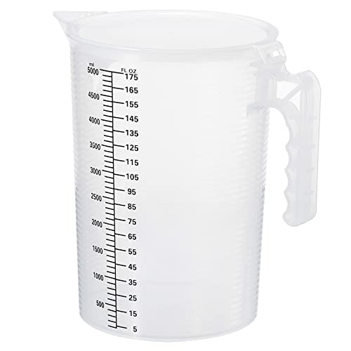 PATIKIL Graduated Beaker, 5000ml PP Plastic Liquid Measuring Cup Double Sided Black Graduations with Handle Lid and Spout for Lab Kitchen Home - size: 5000ml