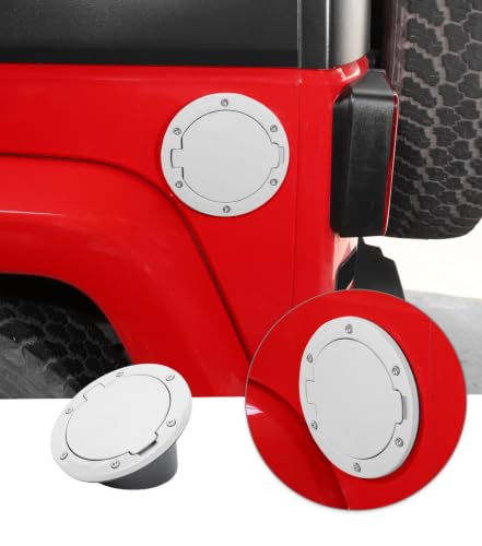 JWWY for JK Fuel Tank Cap Gas Cap Fuel Filler Petrol Tank Cover Protection Fit for Jeep Wrangler JK 2007-2017 Exterior Accessories Aluminum Alloy White(New Model) - color: White