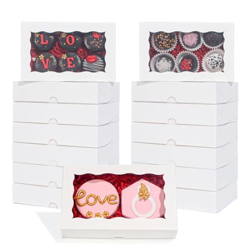 RomanticBaking 50 Pack DIY Assembly White 7 x 4 3/8 x 1½ inches Cookies Boxes with Window Bakery Packaging for Macaron Cakesickle Chocolate - color: White(DIY Assembly)