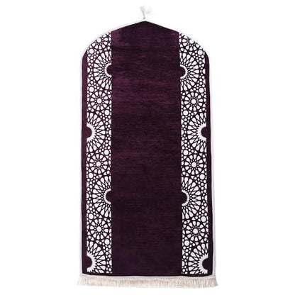 Modefa Turkish Islamic Prayer Mat - Chenille with Foam and Carrying Bag - Intricate Praying Rug Ramadan Eid Gift - Traditional Muslim Janamaz Seccade for Men Women - Mustaqim (Purple) - color: Purple