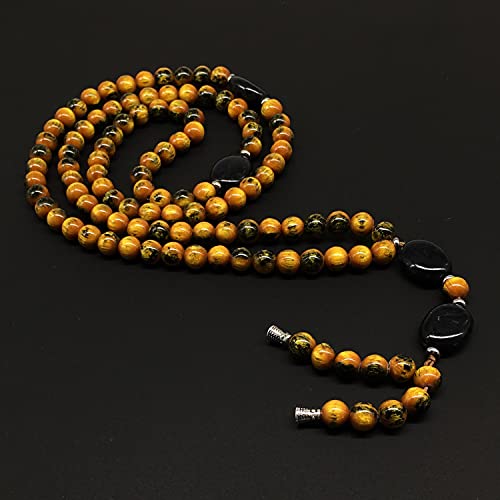 -8MM -99 Beads Necklace DHIKR TASBIH Collection- Imitation Acrylic Muslim Beads-Tesbih-Tasbih-Tasbeeh-Misbaha-Masbaha-Subha-Sebha (Yellow-Black-2) - color: Yellow-Black-2