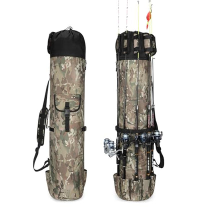 Fishing Pole Bag Rod Case, Folding Fishing Pole Bag Fishing Gear | 900D Oxford Fabric Fishing Pole Case, Large Capacity, Holds 5 Fishing Poles with Reels, Lightweight Fishing Gifts for Men Boy - color: Green Caomo