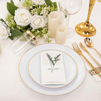 MirthMood 210Pcs Disposable Plastic Plates Set, Gold and White Plastic Party Plates, Includes:30 Dinner Plates, 30 Dessert Dinnerware, 30 Cups, 30 Napkin Cutlery for Spring Wedding,Birthday Party - color: White, size: 210
