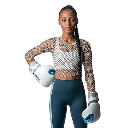Sanabul Hyperstrike Boxing Gloves for Women, Kickboxing MMA Muay Thai Gloves, Training Sparring Punching Heavy Bag. - color: Blue/White, size: 12 oz