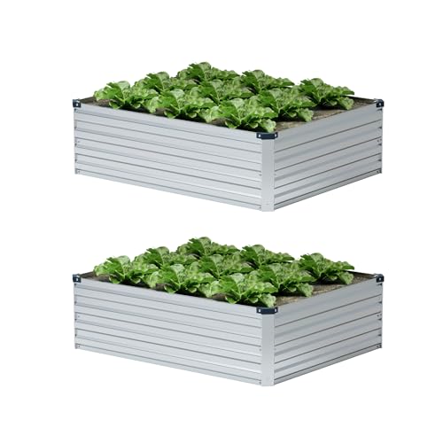 4×3×1FT(2PCS) Galvanized Raised Garden Bed Kit Metal Planter Boxes,Large Raised Garden Bed for Planting Vegetables,Flowers,Herbs -Silver - color: Silver, size: 4×3×1FT(2PCS)