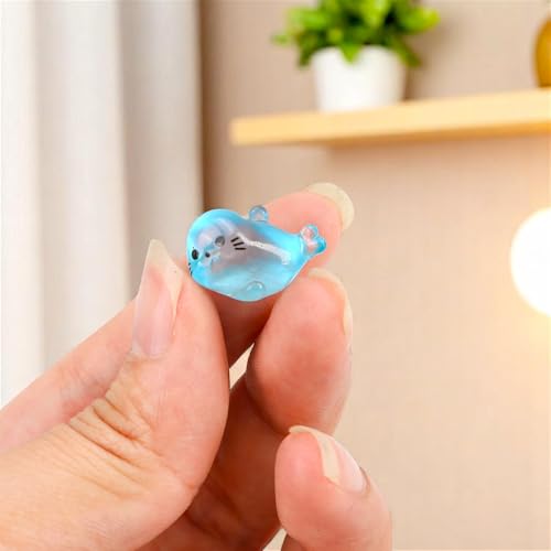 100pcs Glow-in-The-Dark Mini Resin Ocean Animal Decorations – Luminous Seal Figurines for Fairy Garden, Aquarium, Potted Plants, Desk Display & DIY Crafts – Not a Toy