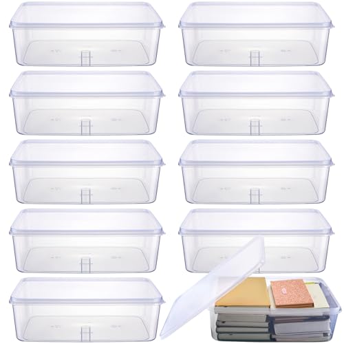 Suzile 10 Pcs Plastic Tub with Lids 14.17 x 9.45 x 4.33 Inch Commercial Tote Box Deep Restaurant Containers with Lids Fish Food Service Bus Tubs for Meat Storage Washing Dishes Art Supplies Toy(Clear) - color: clear