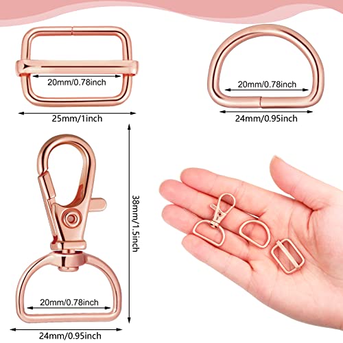 Hotop 96 Pieces D Rings with Swivel Clasps and Slide Buckles Set Lanyard Snap Hooks Keychain Clip Hooks D Ring Clip Lobster Claw Clasps for Purse Handbag Hardware Sewing DIY Craft Dog Collars, 8 Color