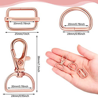 Hotop 96 Pieces D Rings with Swivel Clasps and Slide Buckles Set Lanyard Snap Hooks Keychain Clip Hooks D Ring Clip Lobster Claw Clasps for Purse Handbag Hardware Sewing DIY Craft Dog Collars, 8 Color